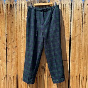 Y2K 00s Pendleton Wool Blue Green Plaid Straight Leg Trouser Pants Large Petite